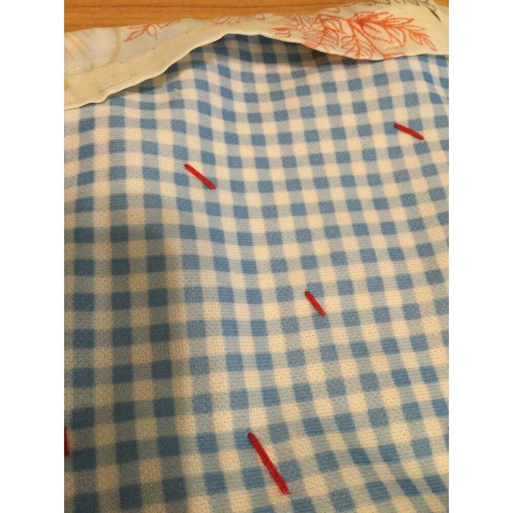 Vintage handmade Quilt Large Blocks floral gingham 82 x 105 blanket